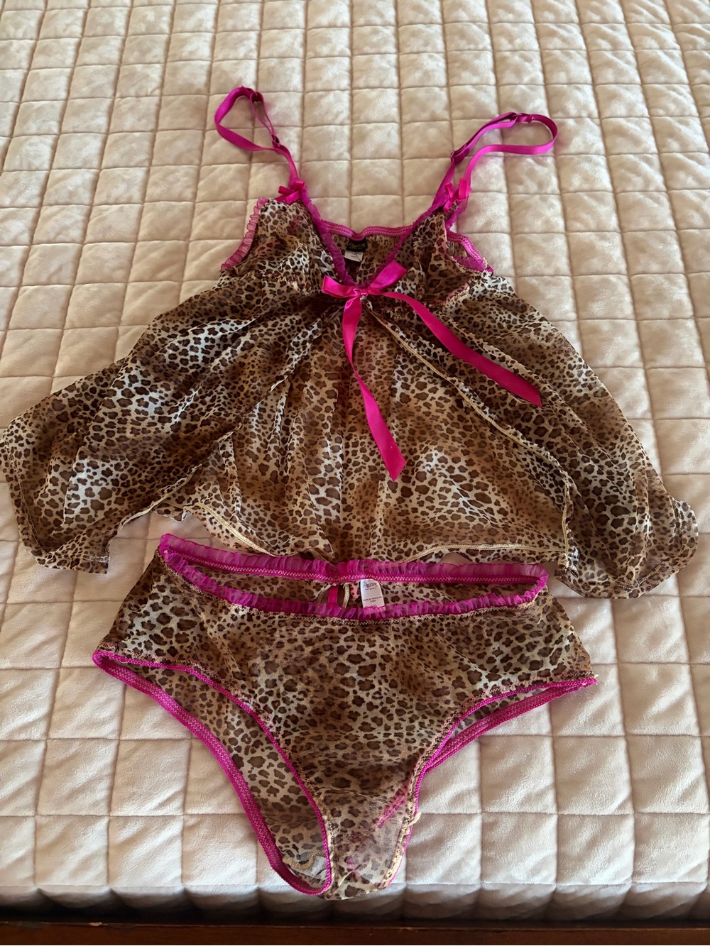 Leopard Print Lingerie Set with Hot Pink Trim